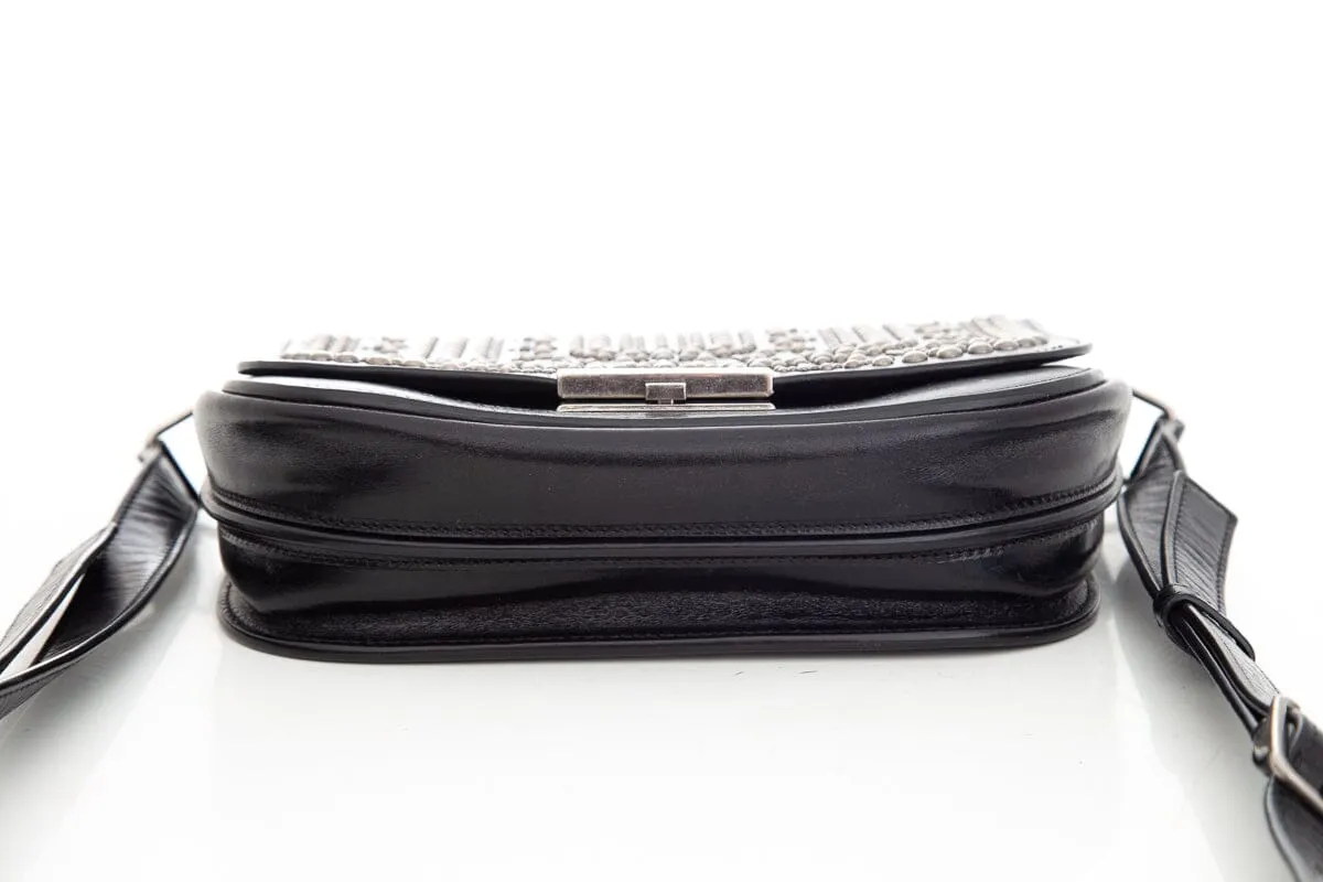 Saint Laurent Amalia  Black & Silver Studded Shiny Calfskin Handbag