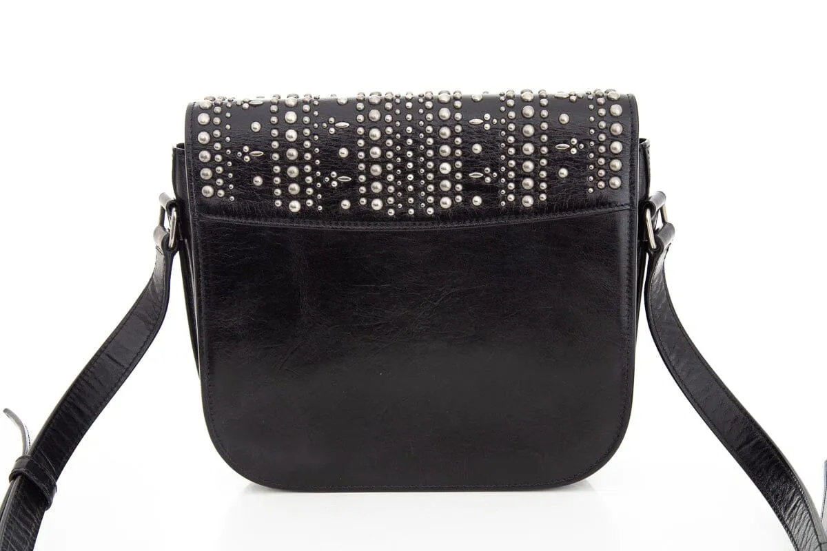Saint Laurent Amalia  Black & Silver Studded Shiny Calfskin Handbag