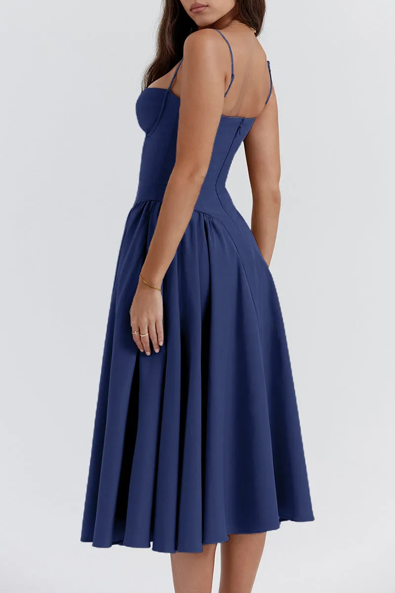 Sexy Celebrities Floral Pocket Square Collar Sling Dress Dresses