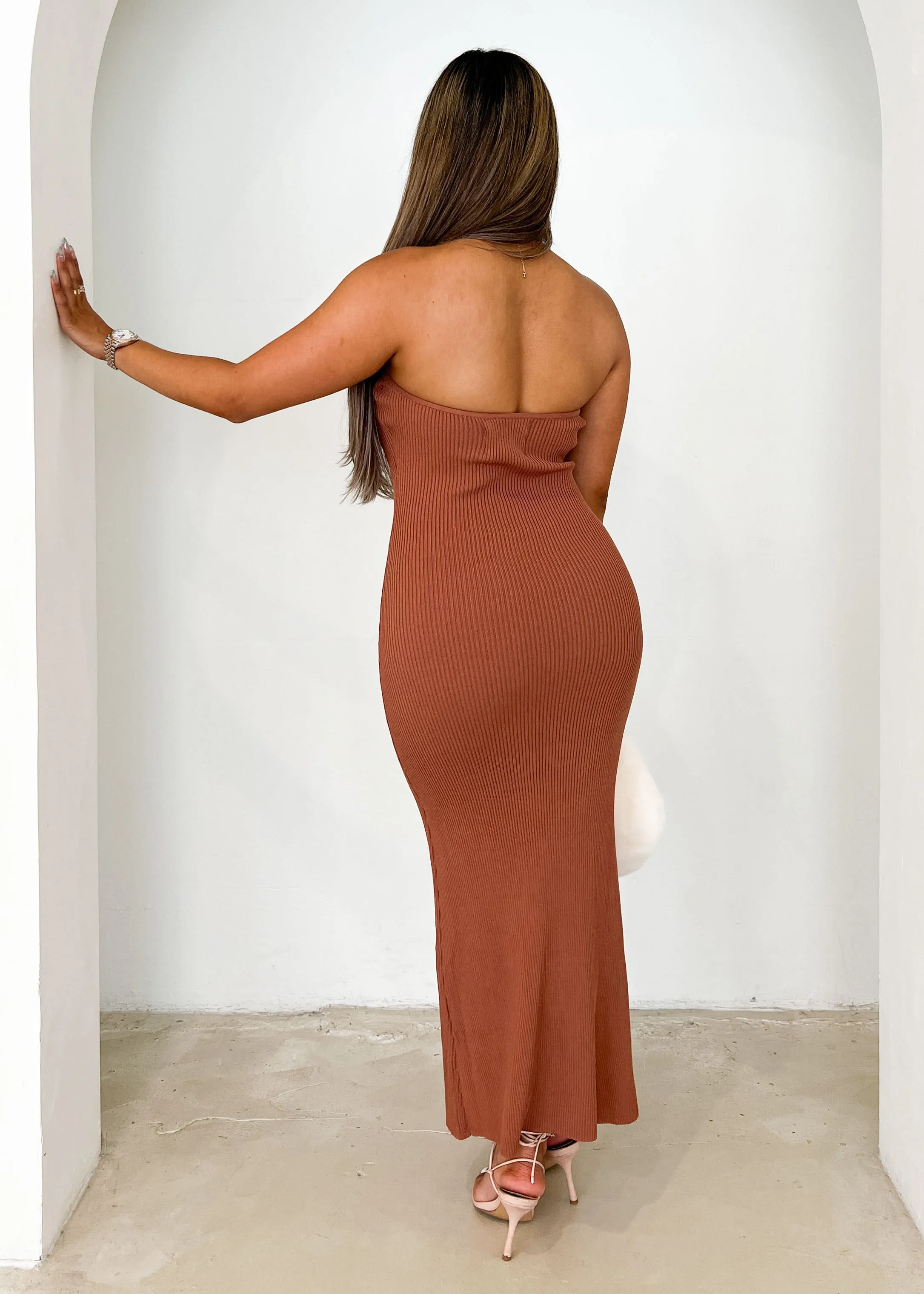 Siani Strapless Knit Midi Dress - Rust