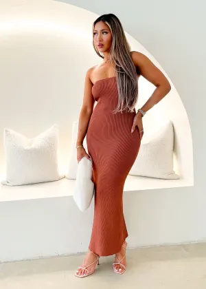 Siani Strapless Knit Midi Dress - Rust