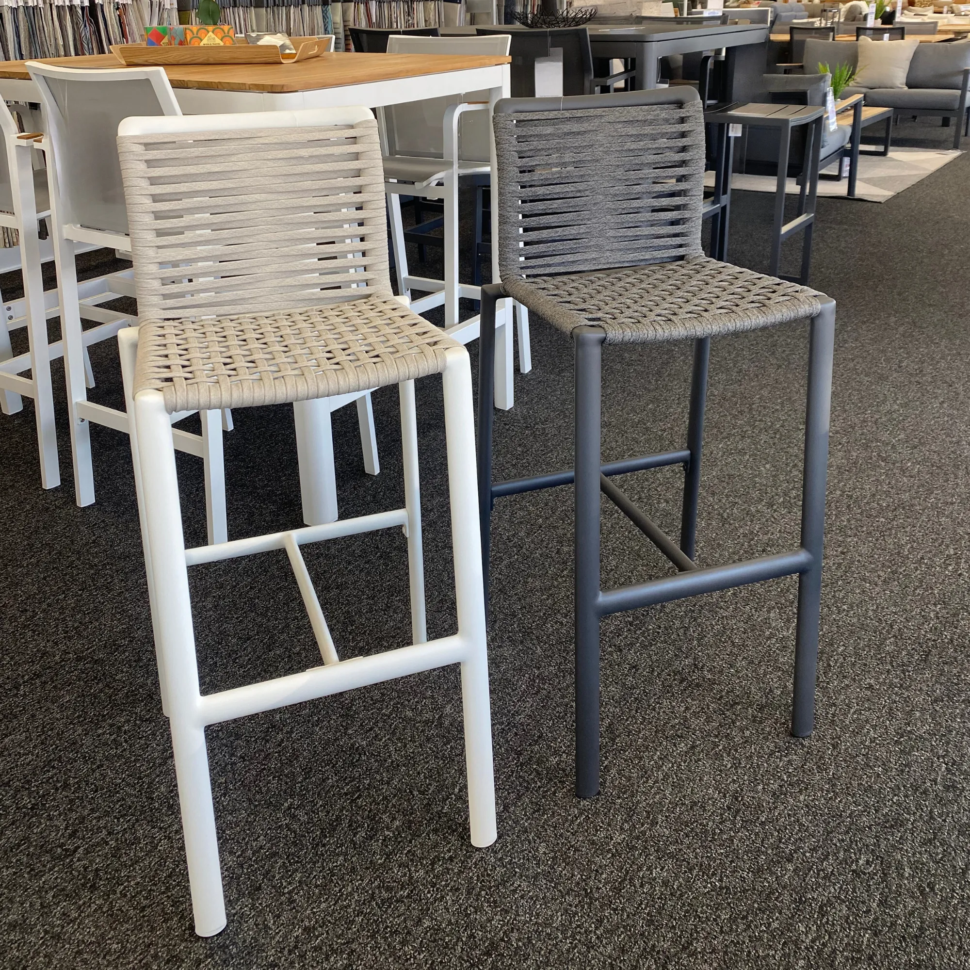 Sicily Outdoor Bar Chair With Sling Rope - Beige