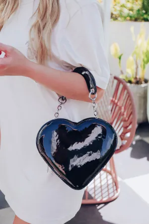 Skip A Beat Heart Clutch/Crossbody Bag - Black