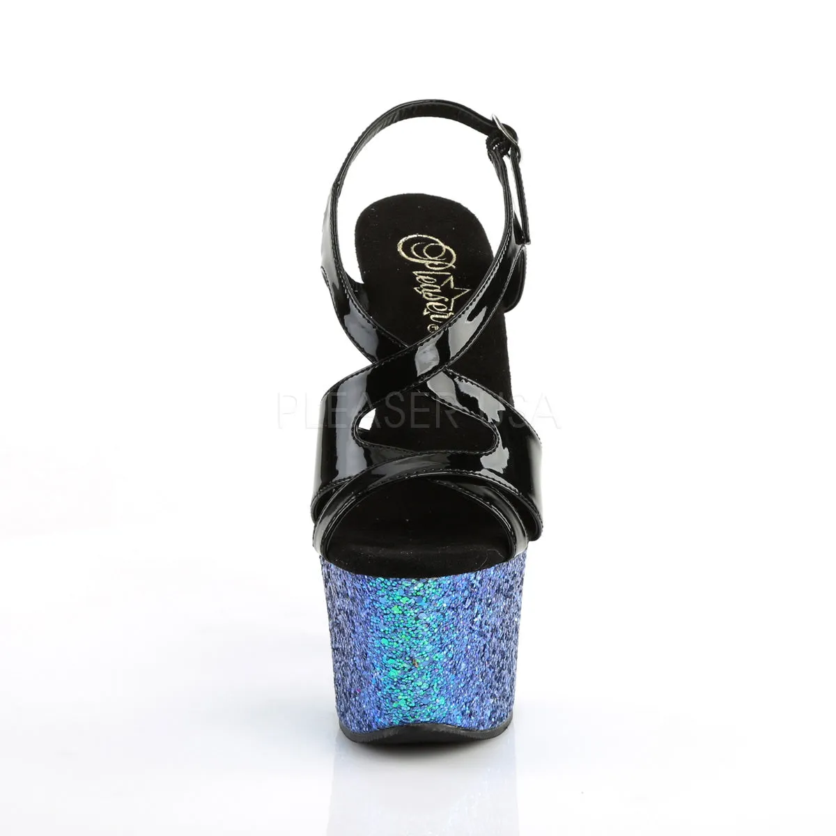 SKY-330LG  Black Patent/Blue Multi Glitter