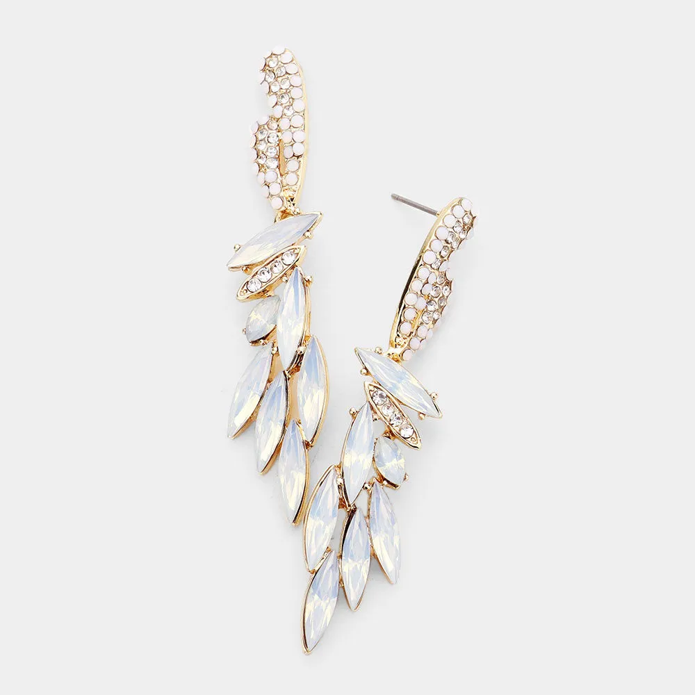 Slim White Marquise Stone Cluster Pageant Earrings | Prom Earrings |  438599