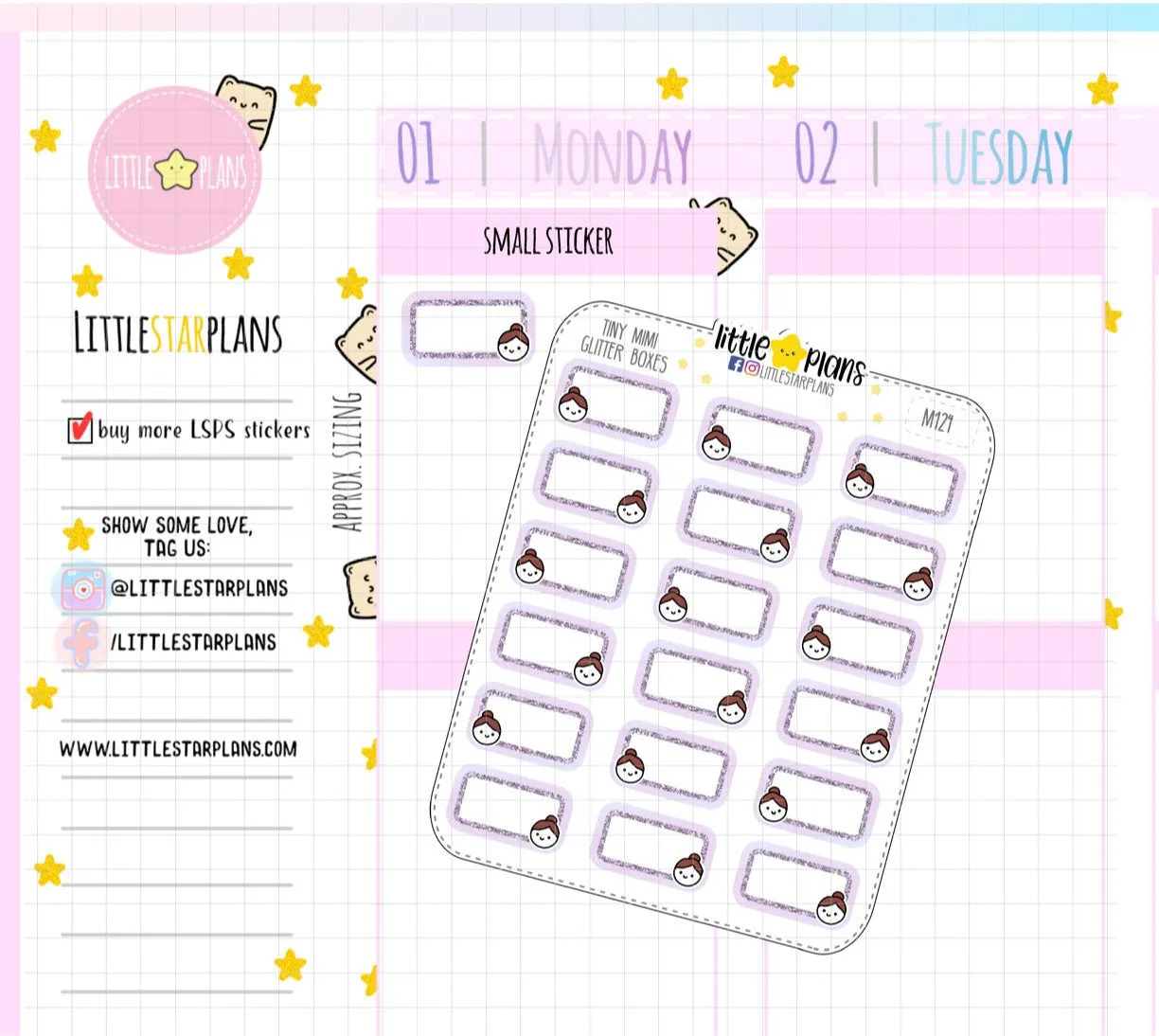 Small Functional Planner Sticker with Graphic Glitter | Mini