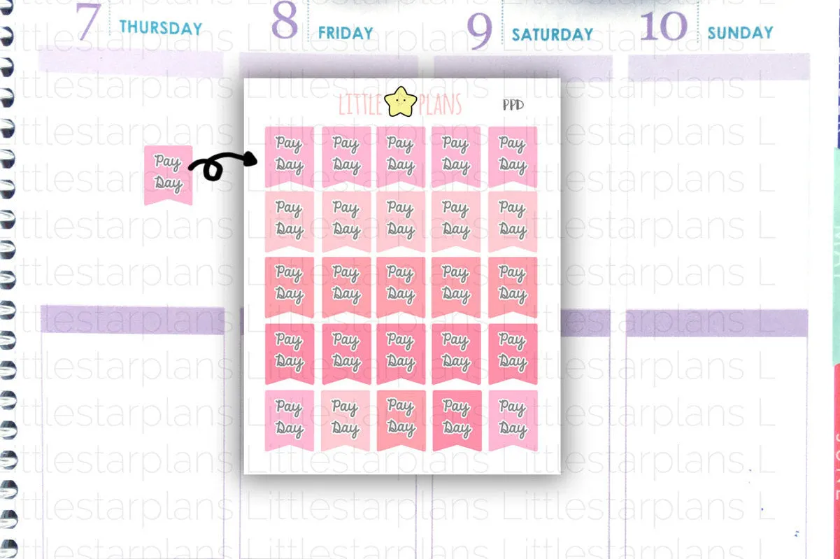 Small Pink Pay Day Flags Planner Stickers fit Personal, ECLP, A5 Planner Planner (PPD)