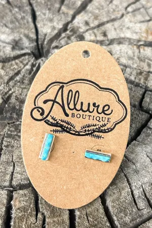 Small Rectangle Turquoise Stud Earrings