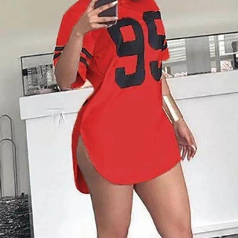 Solid Letter Print Short Sleeve Casual Dress
