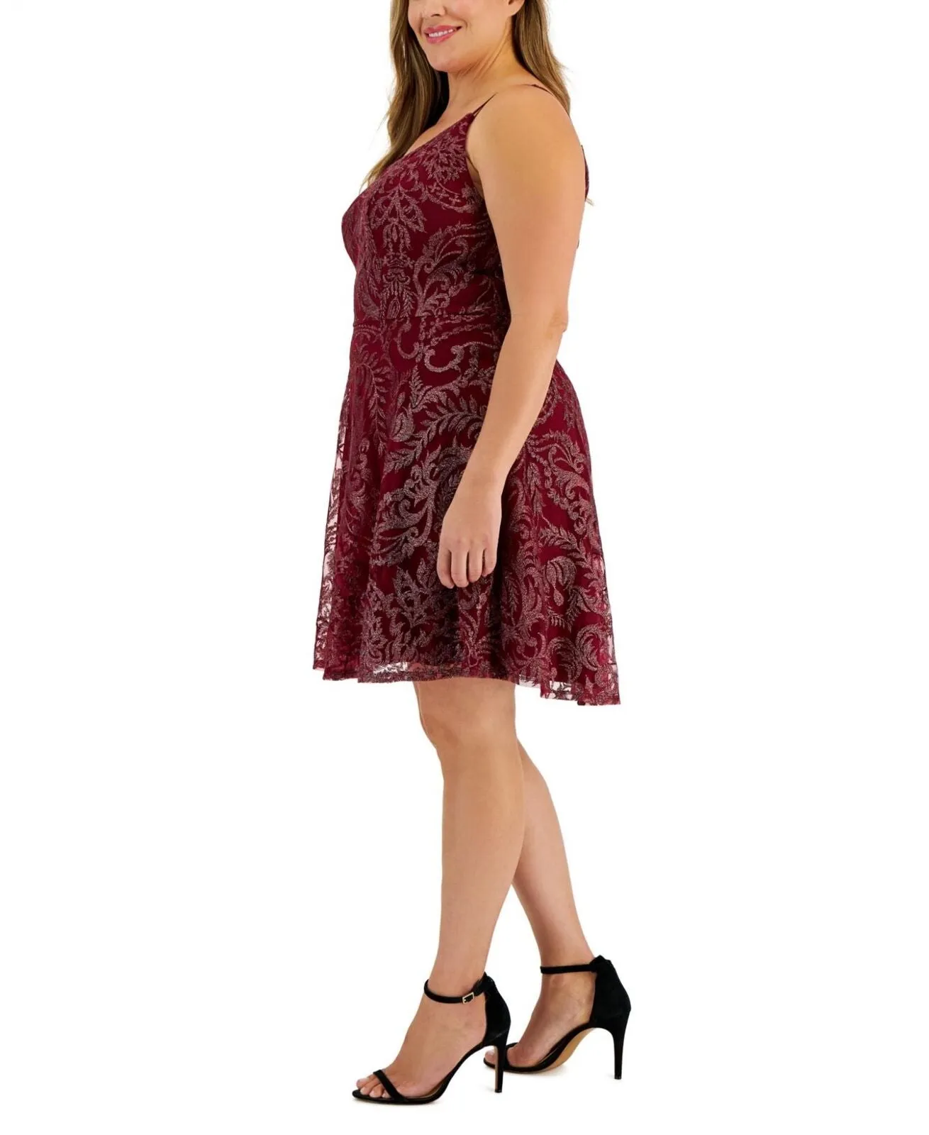 Speechless Womens Trendy Plus Size Embroidered-Mesh Dress D73371WTFB