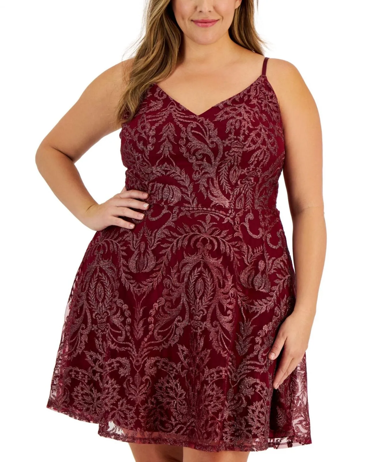 Speechless Womens Trendy Plus Size Embroidered-Mesh Dress D73371WTFB