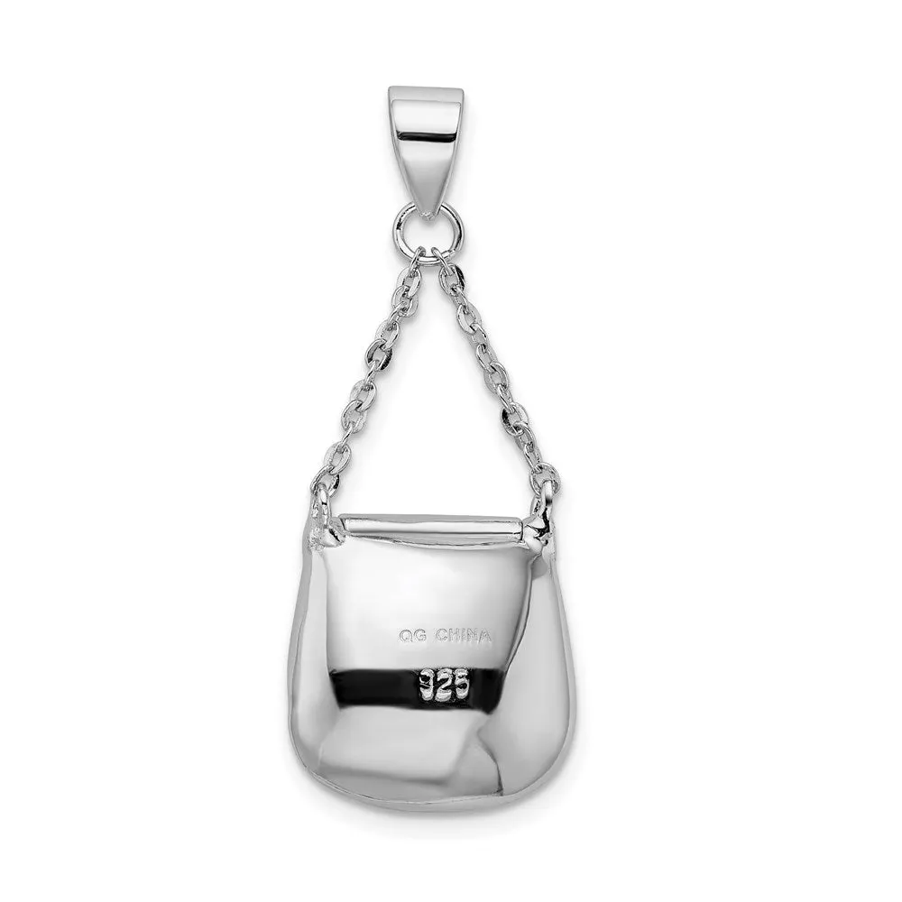 Sterling Silver Rhodium-plated CZ Handbag Pendant