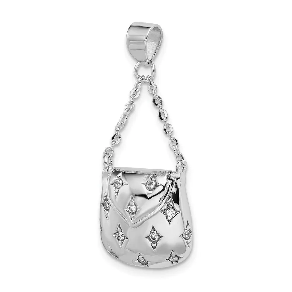 Sterling Silver Rhodium-plated CZ Handbag Pendant