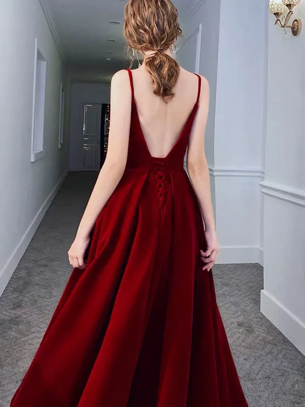 Stunning Evening Dress A Line Sweetheart Neck Velour Floor Length Pockets Formal Party Dresses