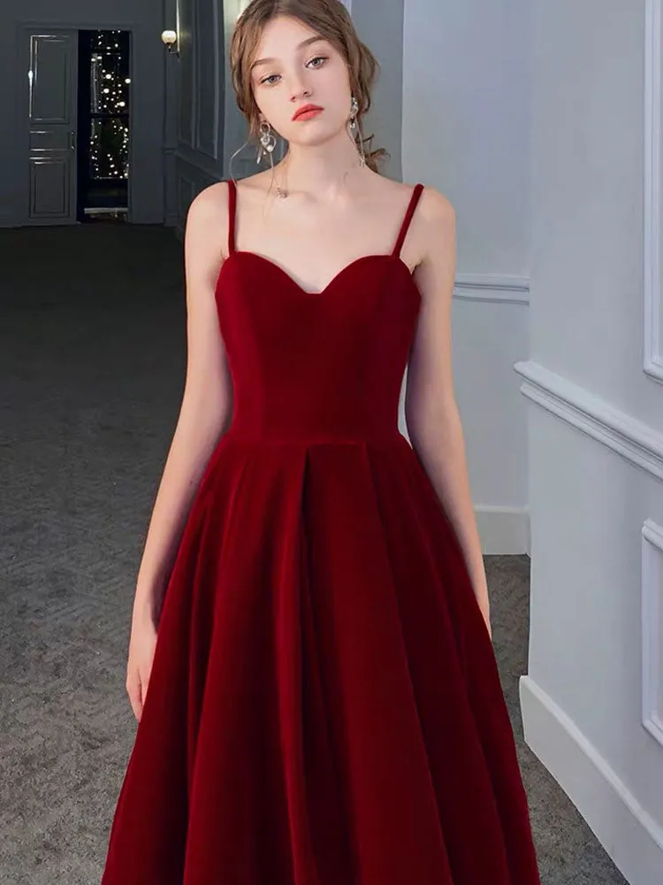 Stunning Evening Dress A Line Sweetheart Neck Velour Floor Length Pockets Formal Party Dresses