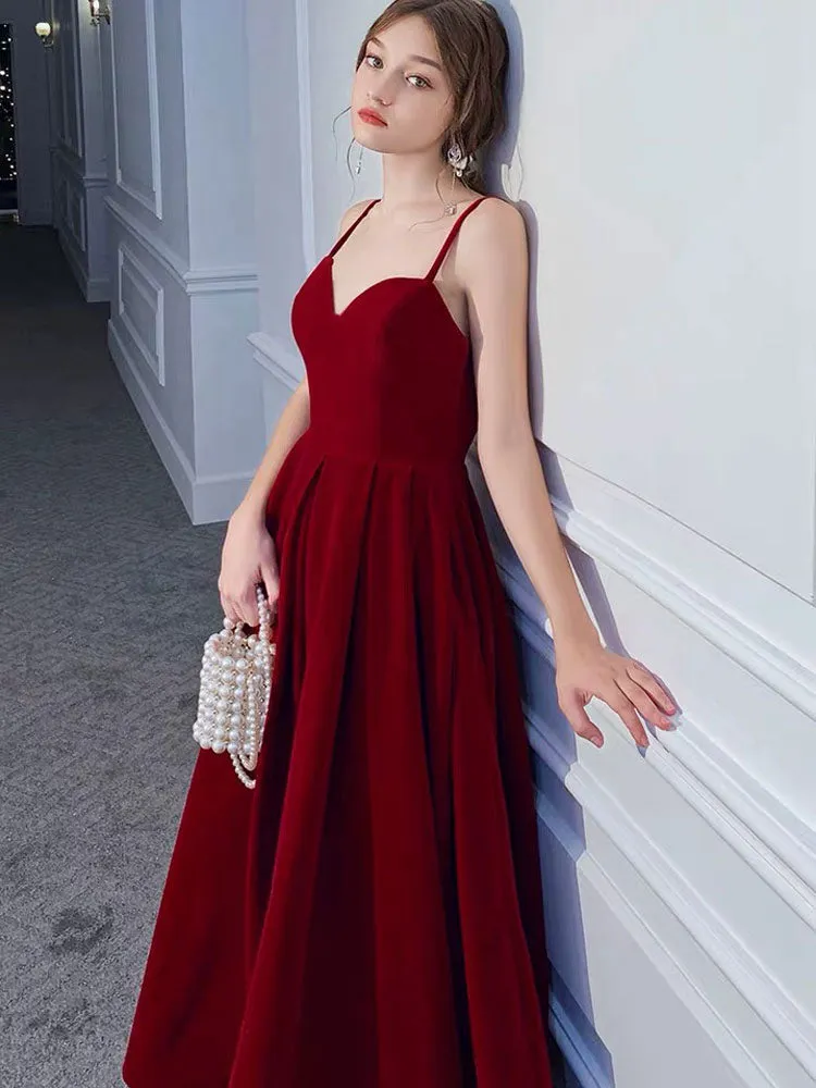Stunning Evening Dress A Line Sweetheart Neck Velour Floor Length Pockets Formal Party Dresses