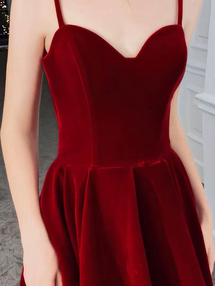 Stunning Evening Dress A Line Sweetheart Neck Velour Floor Length Pockets Formal Party Dresses