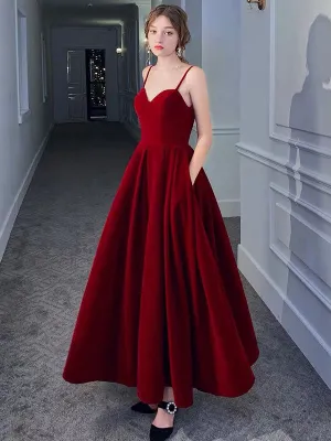 Stunning Evening Dress A Line Sweetheart Neck Velour Floor Length Pockets Formal Party Dresses
