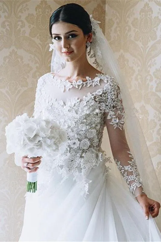 Stunning Royal Wedding Dresses Vintage Long Appliques Sleeved Arabic Bridal Gowns
