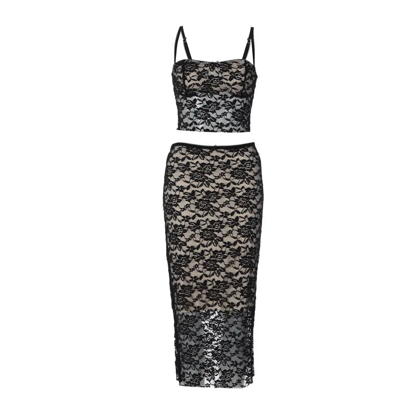 Summer European and American New Sexy Stitching Lace Small Sling Middle Group Women's Clothing Sheath Inner Village Suit Amazon Wholesale