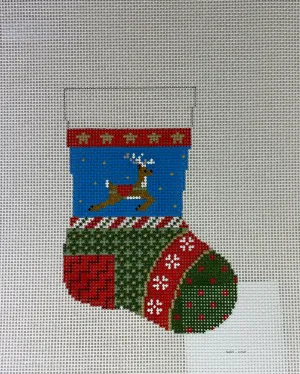 Susan Roberts Needlepoint 5453 Patchwork Reindeer Mini Stocking