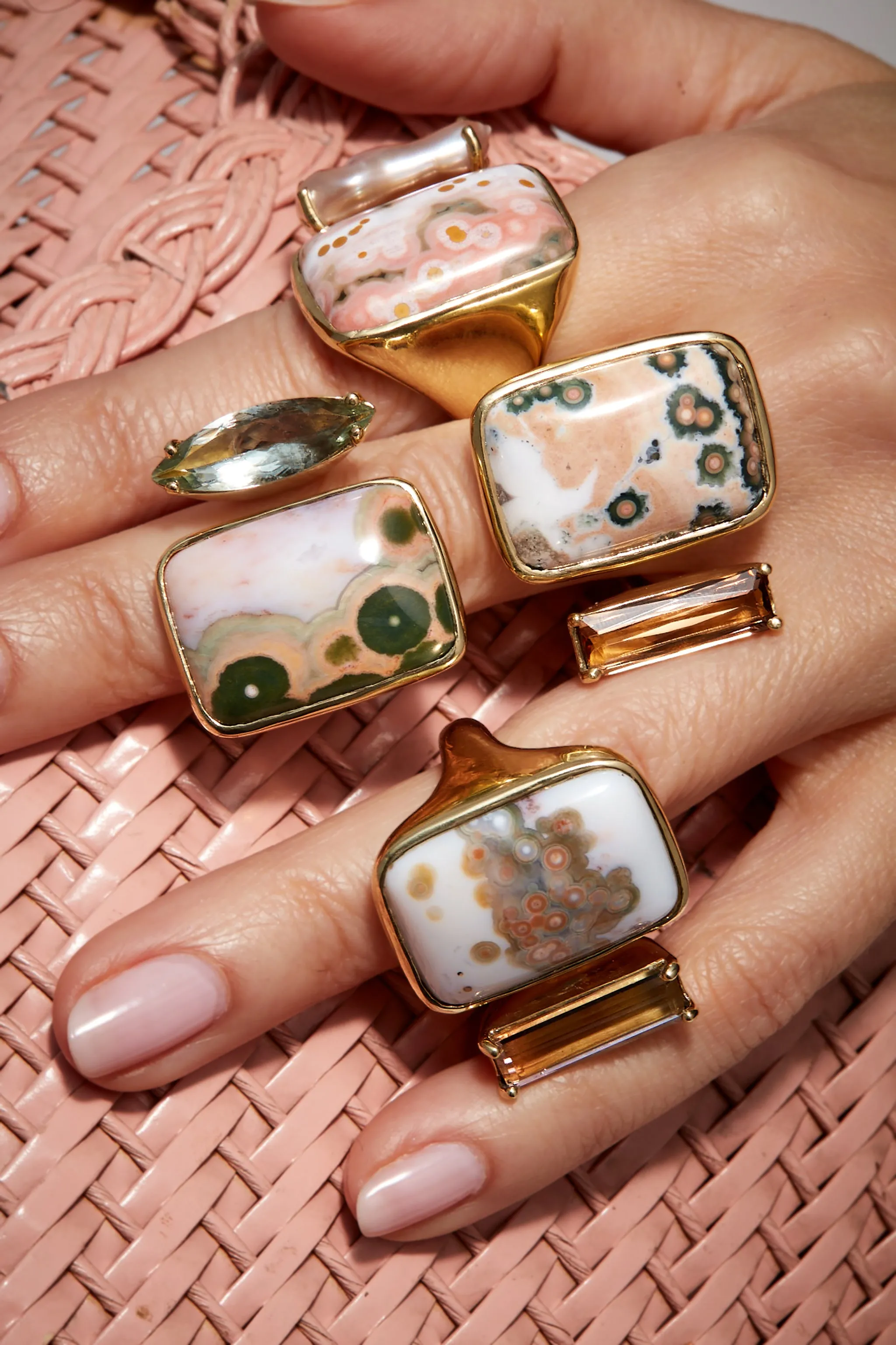 Tandem Ring, Peach Orbicular Jasper