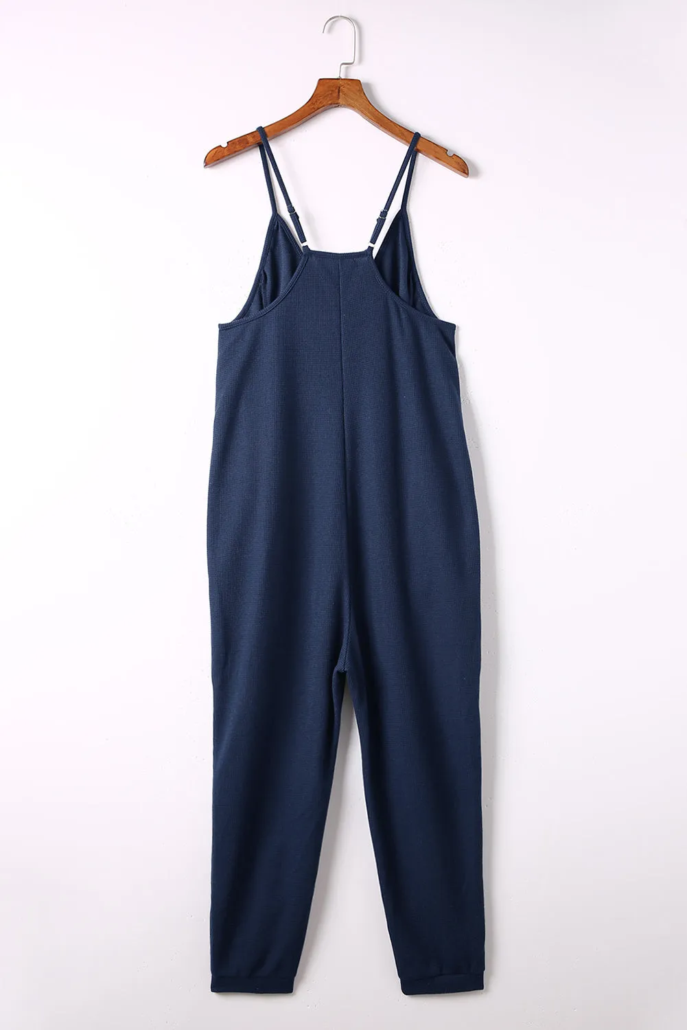 Textured Sleeveless V-Neck Pocketed Casual Jumpsuit