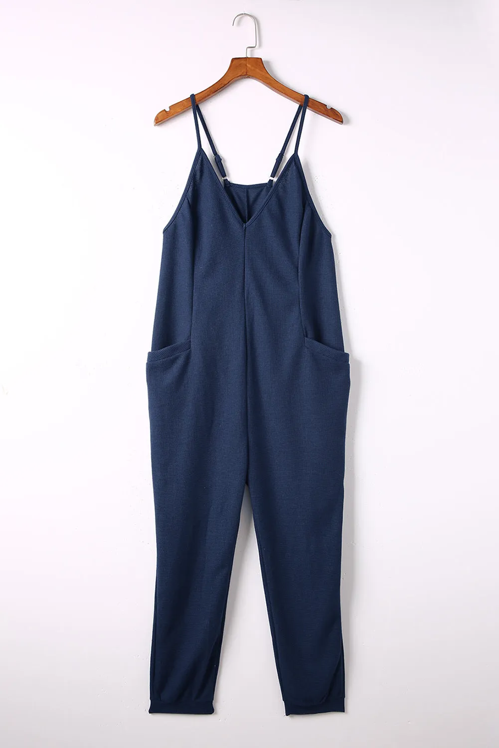 Textured Sleeveless V-Neck Pocketed Casual Jumpsuit