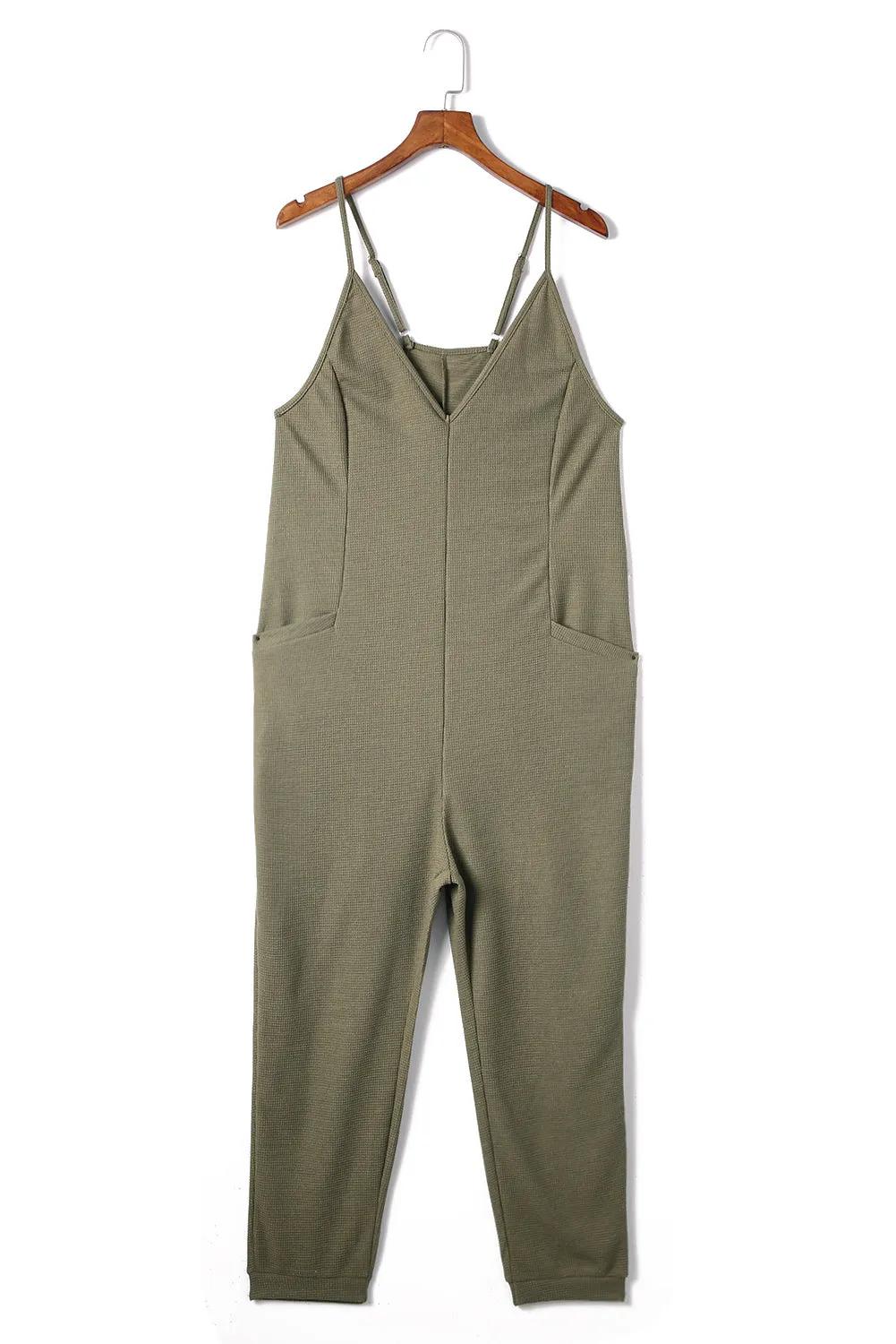 Textured Sleeveless V-Neck Pocketed Casual Jumpsuit