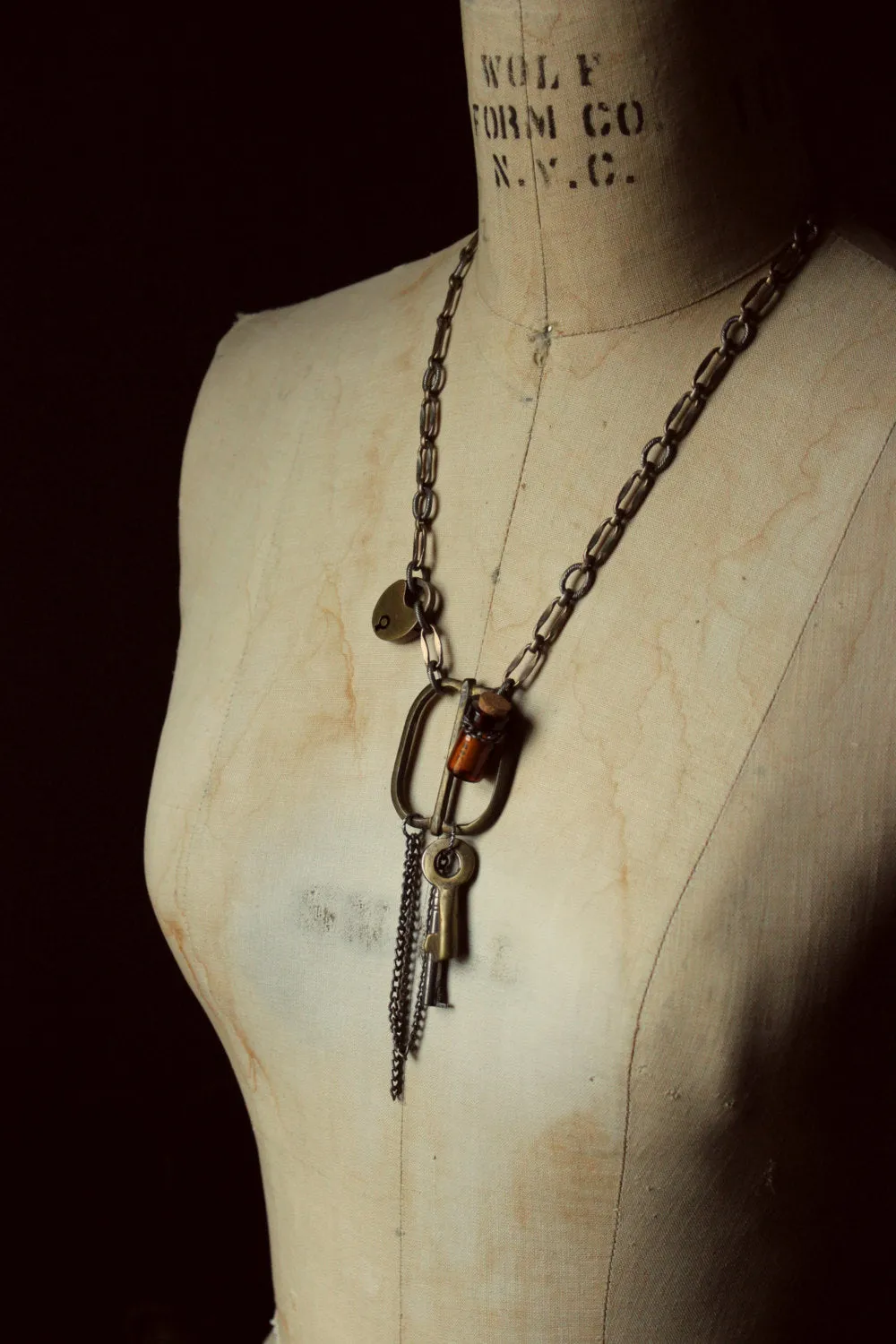 The Emissary. Storyteller Series. Antique Buckle & Skeleton Key Vintage Chain Necklace.