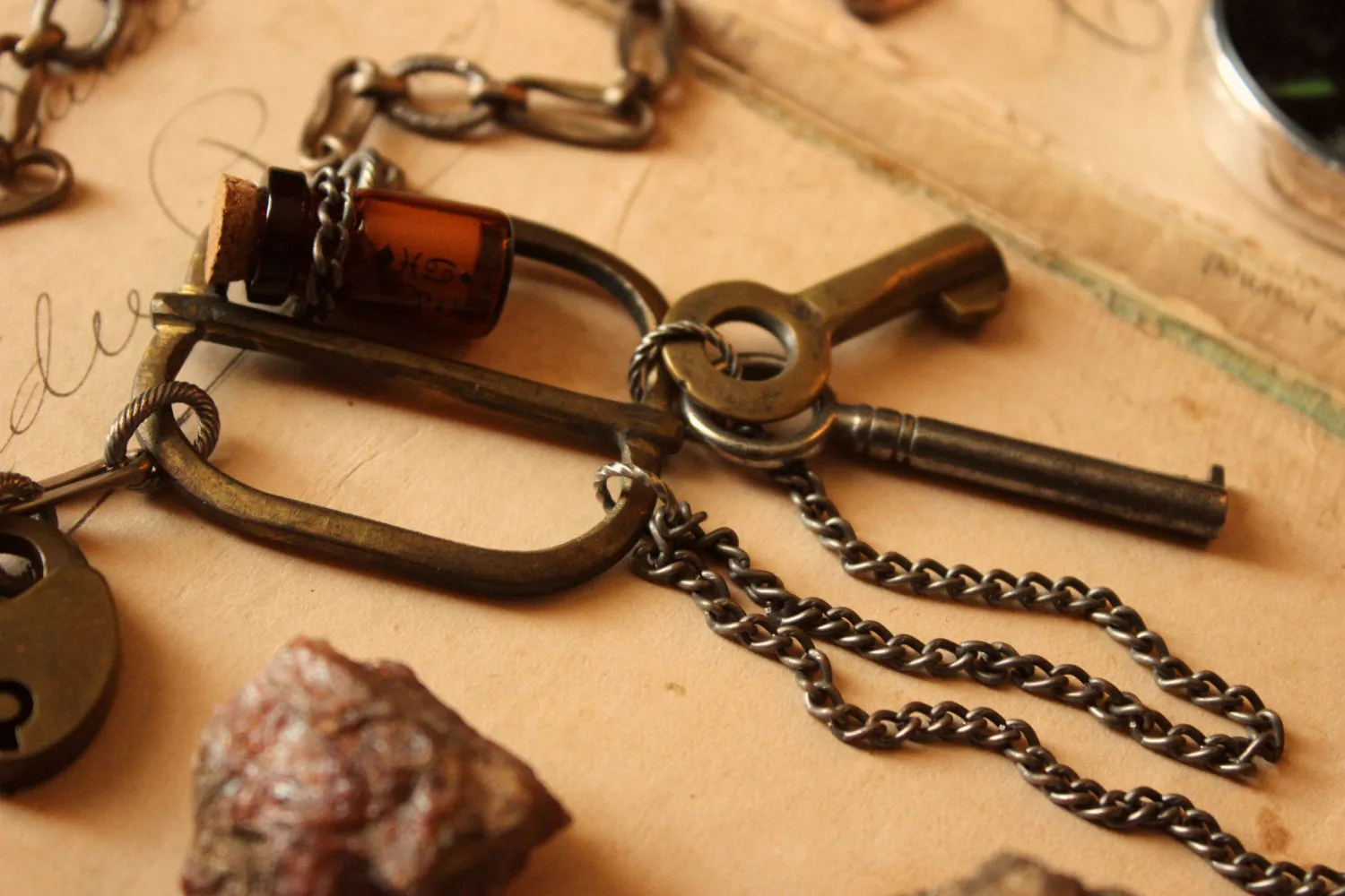 The Emissary. Storyteller Series. Antique Buckle & Skeleton Key Vintage Chain Necklace.
