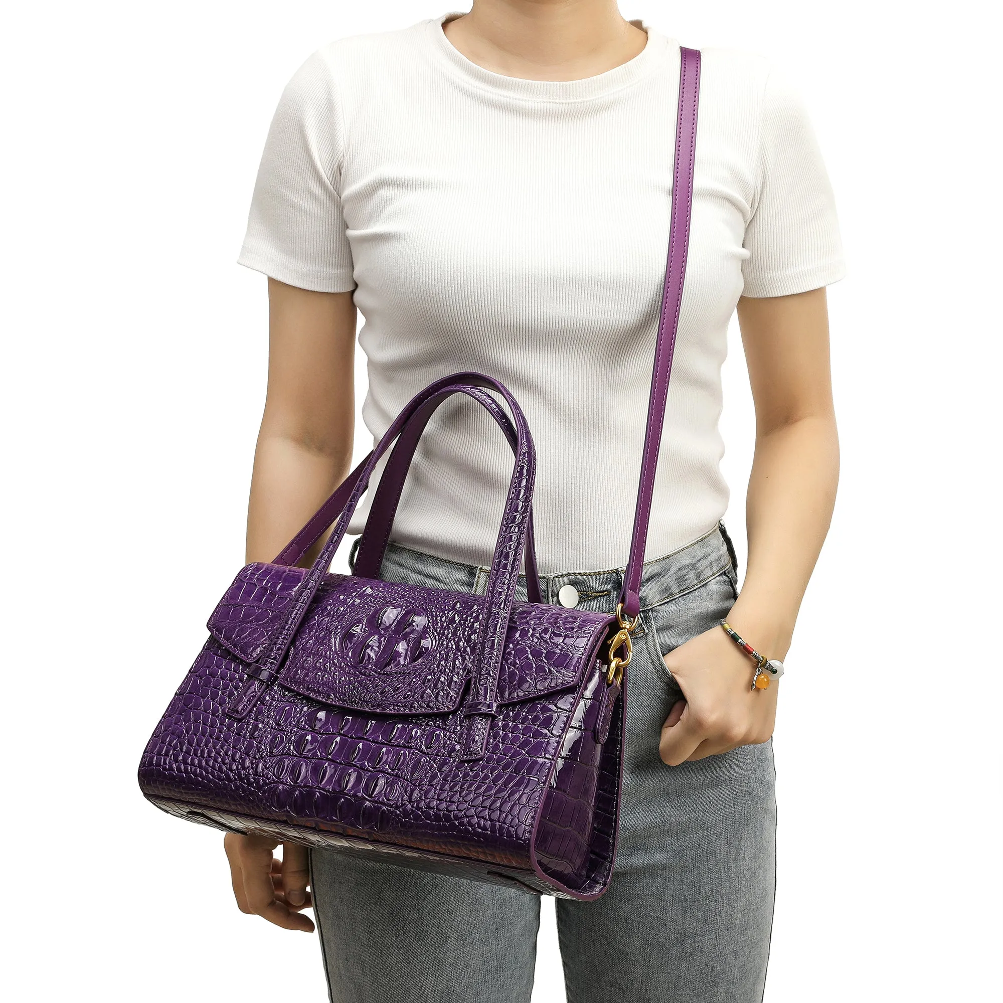 Tiffany & Fred Alligator Embossed Leather Satchel/Shoulder Bag