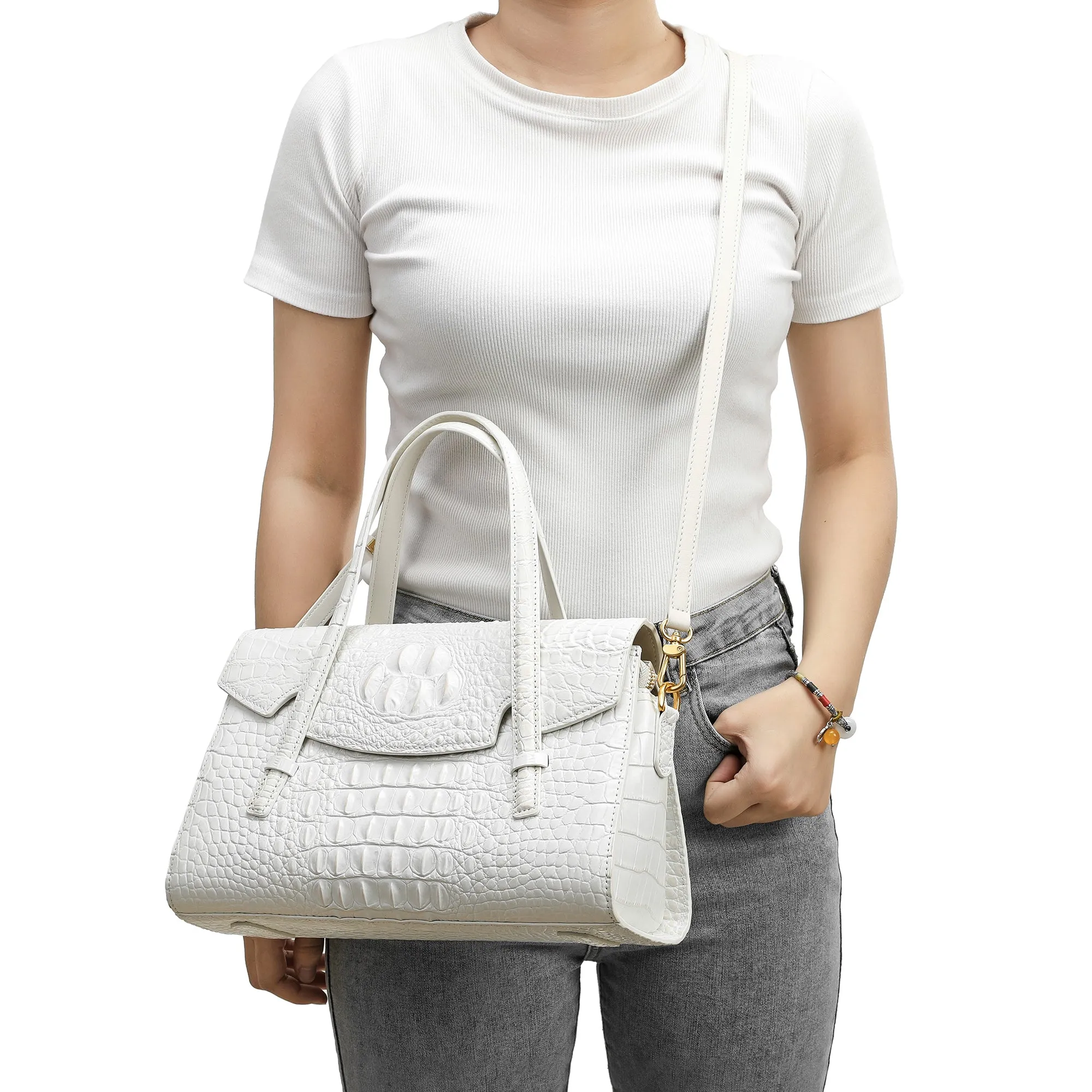 Tiffany & Fred Alligator Embossed Leather Satchel/Shoulder Bag