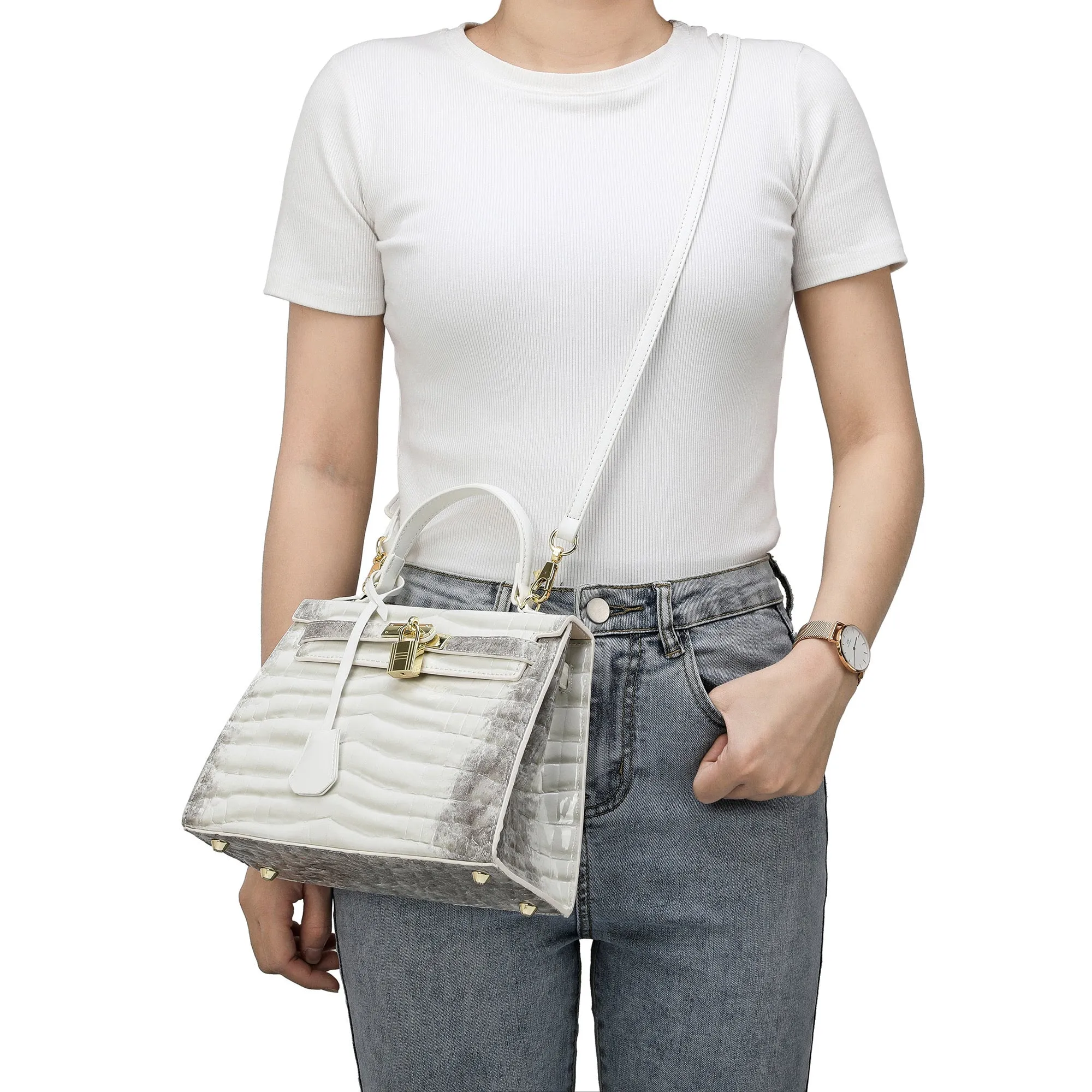 Tiffany & Fred  Alligator Embossed Leather top-handle Satchel/Shoulder Bag