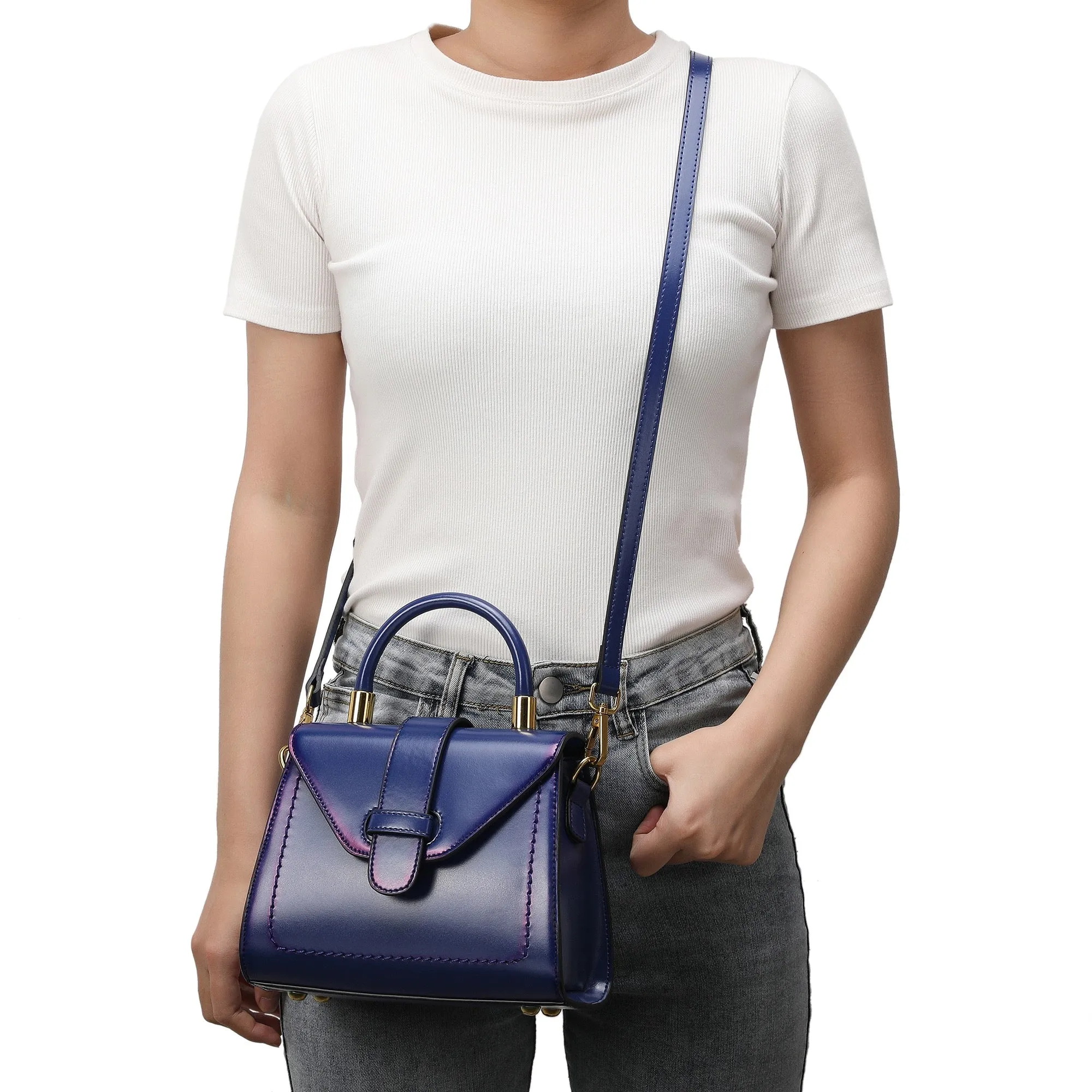 Tiffany & Fred Smooth & Polished Leather Top-Handle Foldover Satchel
