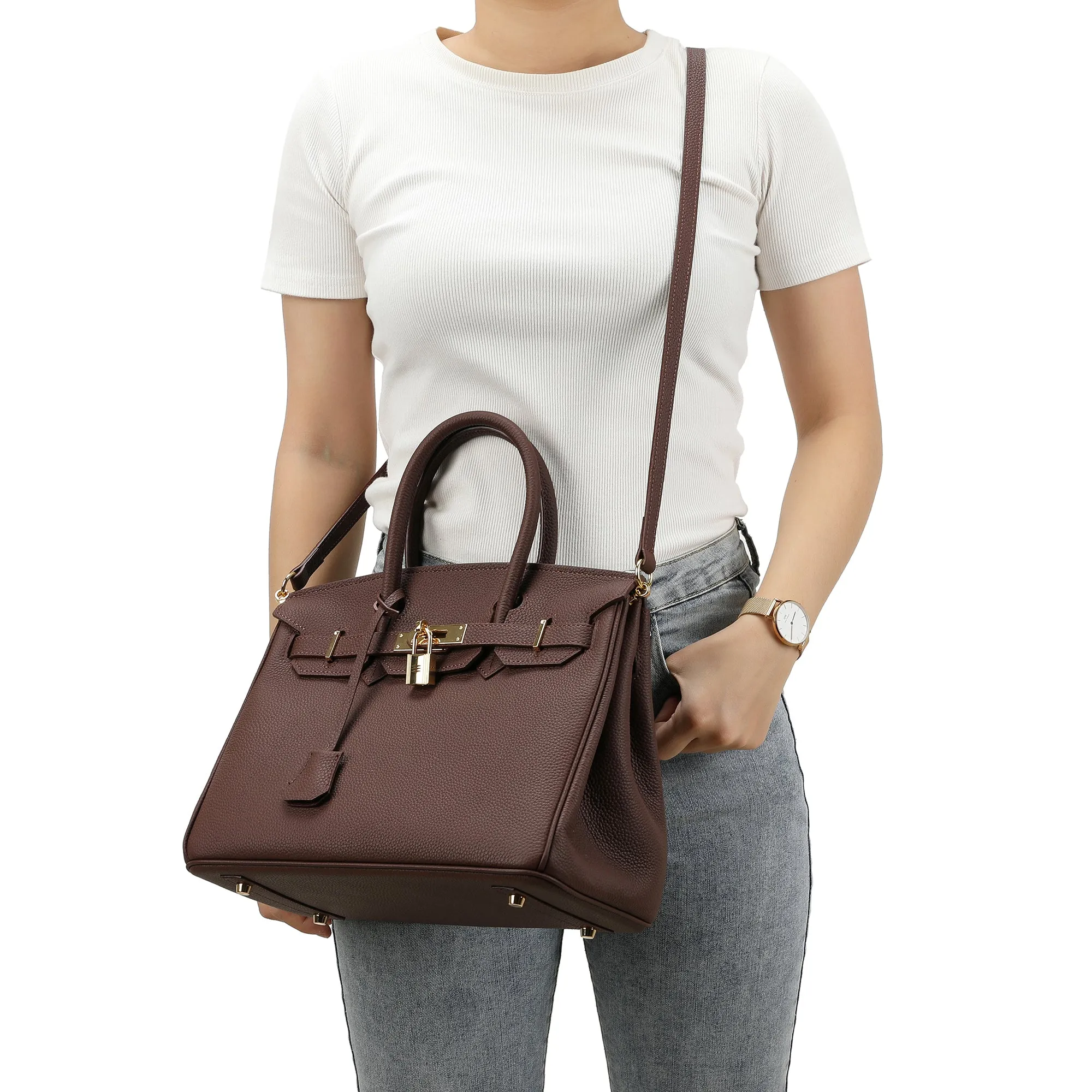 Tiffany & Fred Top-Grain Large Leather Satchel