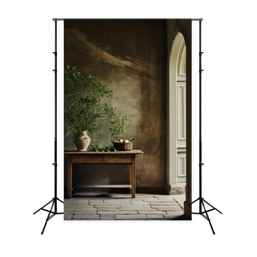 Toile de fond Vintage Poterie Verdure Table en Bois BRP11-560