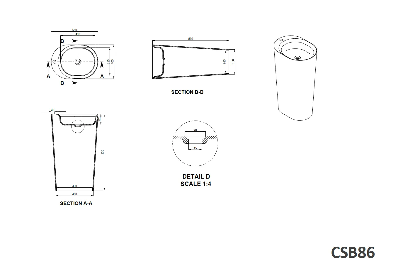 Toka Lite Oval Shaped Freestanding Stone Basin - 830mm - CSB86