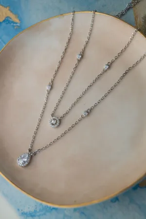 Trendy Dual Layered Solitaire Sterling Silver Chain Necklace