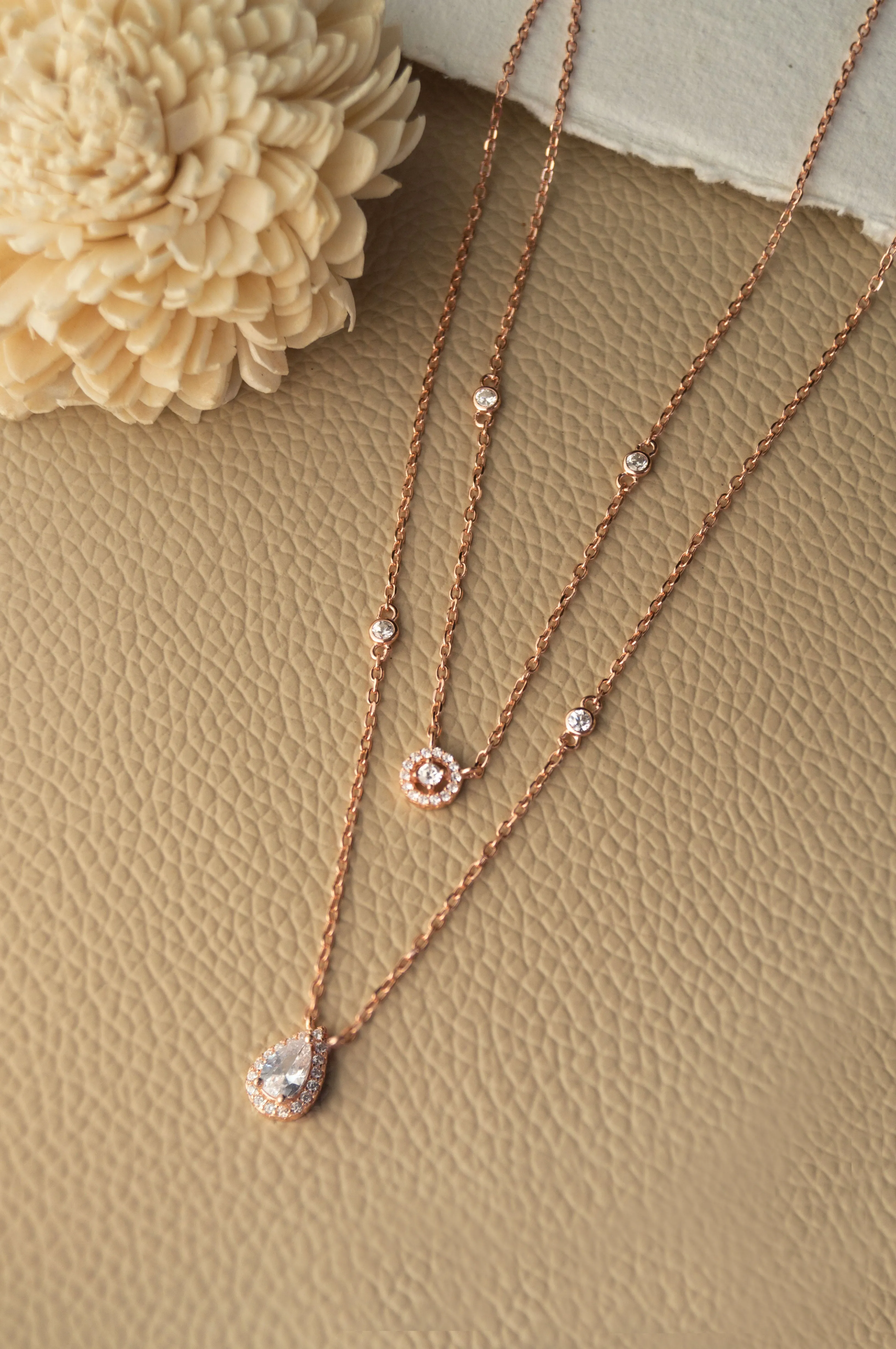 Trendy Dual Layered Solitaire Sterling Silver Chain Necklace