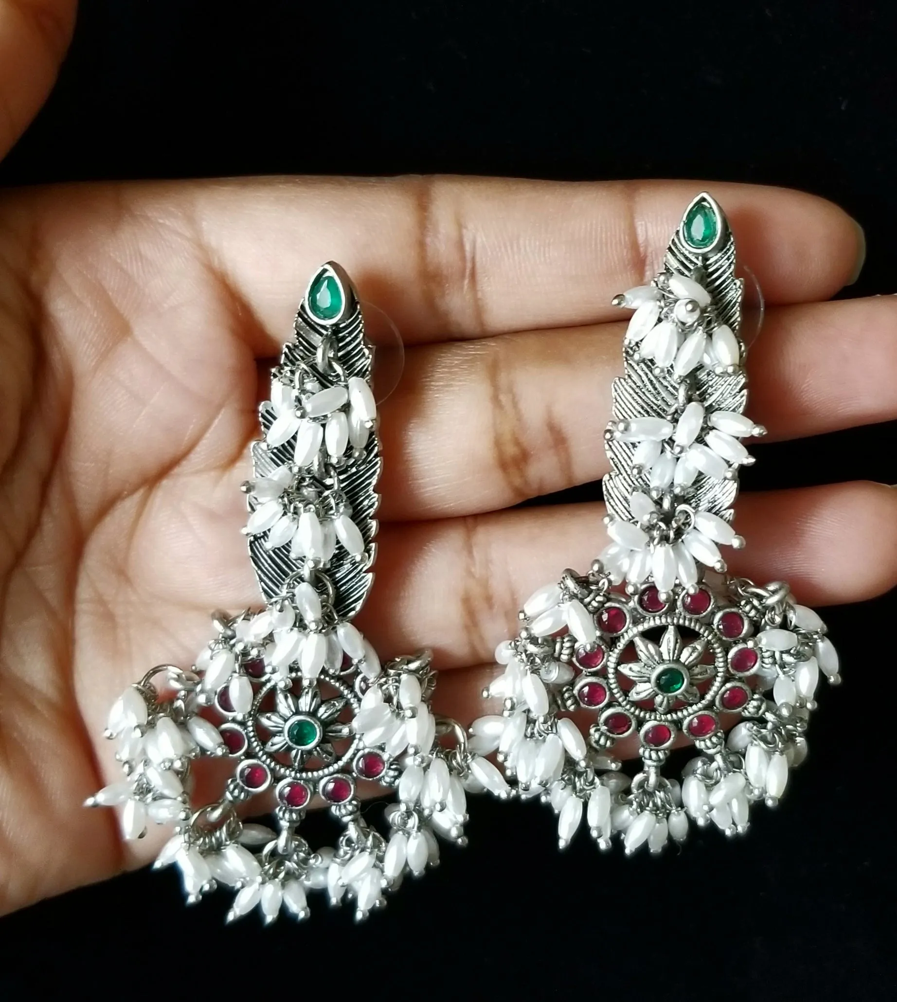 Trendy Earring With Oxidised Plating HL17 Ruby Green