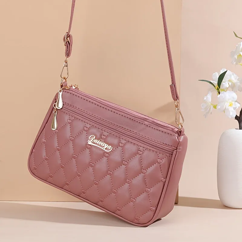 Trendy Solid Color PU Leather Crossbody Bag - Stylish & Secure Zipper Closure, Versatile Shoulder Bag for Women - Compact & Fashion-Forward Design