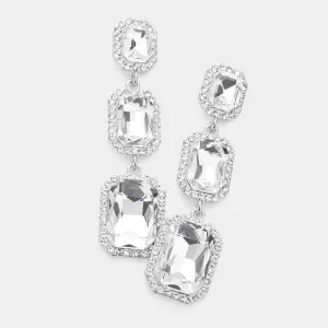 Triple Emerald Cut Clear Stone Link Pageant Earrings   | Prom Earrings | 572925