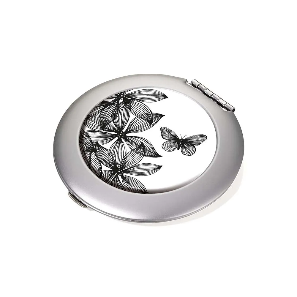 Troika Magnifying Pocket Mirror - Black Flowers