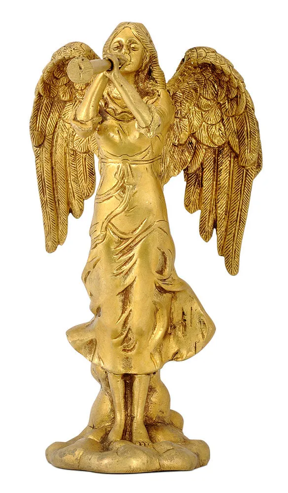 Trumpet Blowing Angel Brass Sculpture