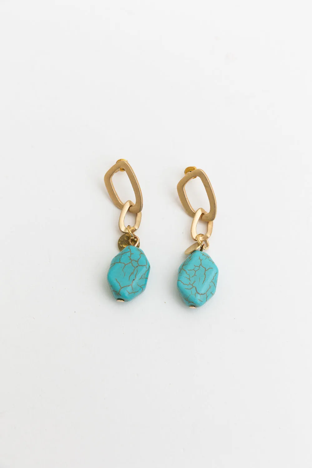 Turquoise Stone Drop Chain Earrings