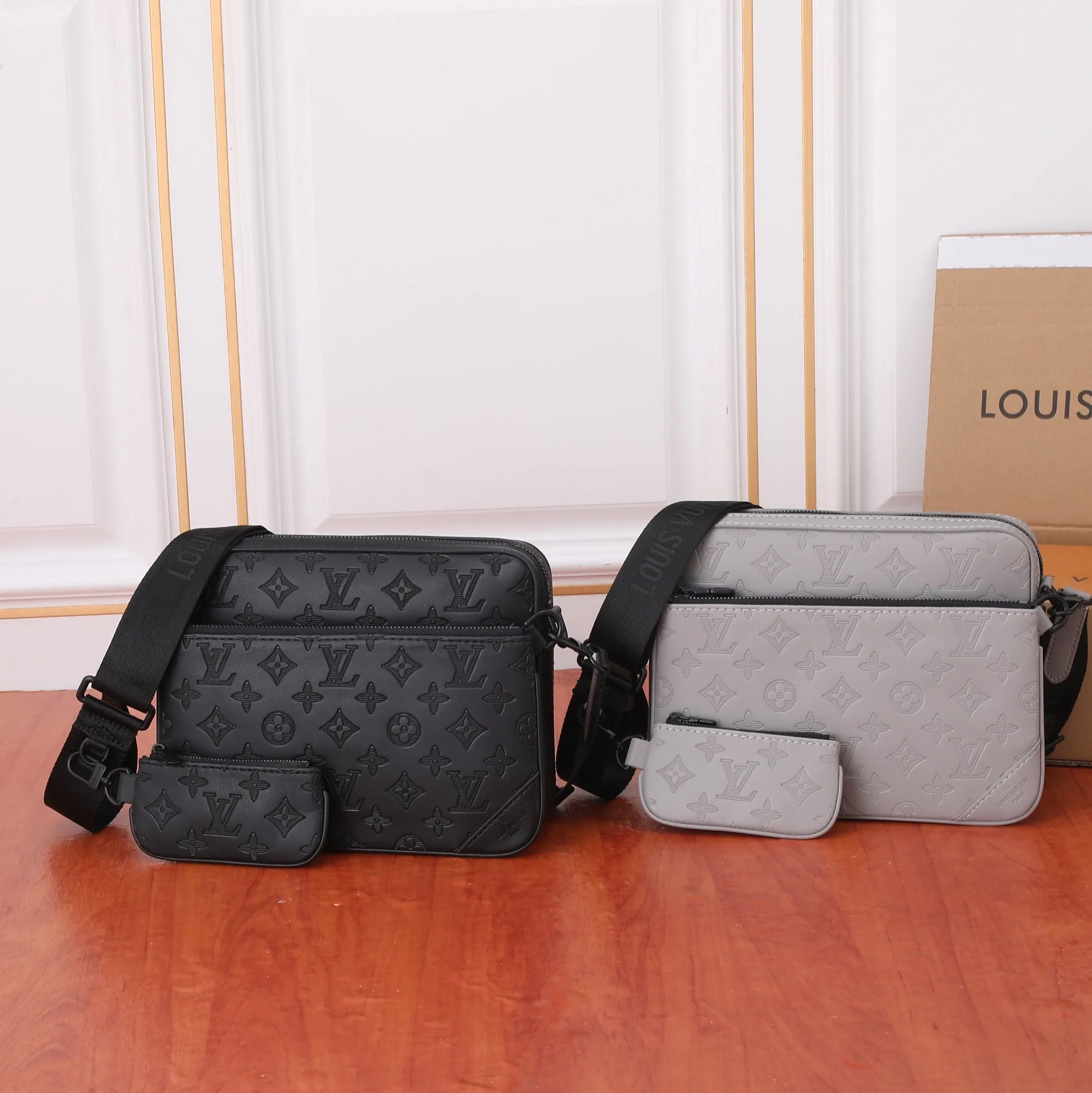 Two Color Classic Print Messenger Bag