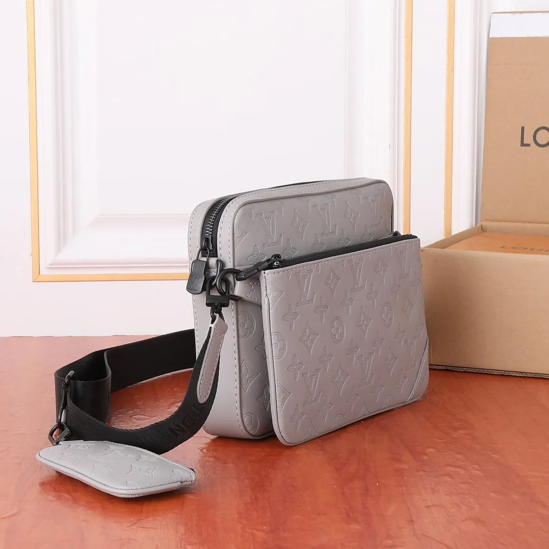 Two Color Classic Print Messenger Bag