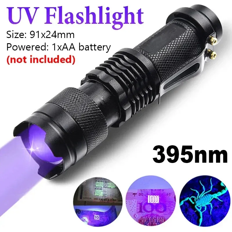 UV Flashlight LED Ultraviolet Torch Zoomable Mini Ultra Violet Lights Inspection