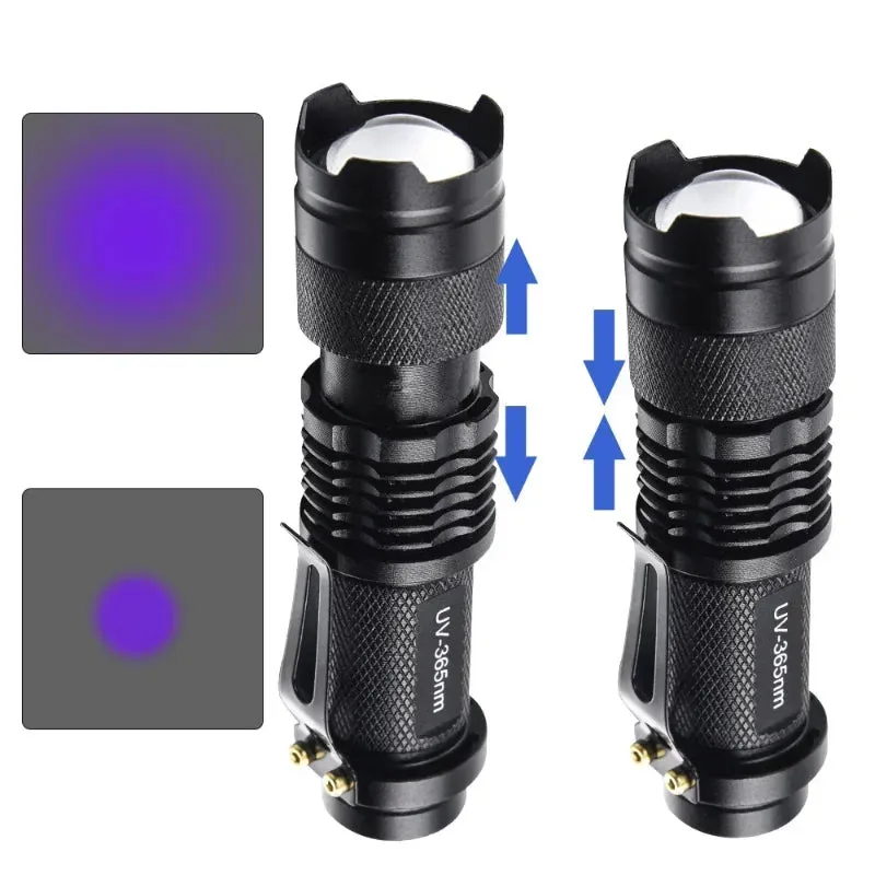 UV Flashlight LED Ultraviolet Torch Zoomable Mini Ultra Violet Lights Inspection